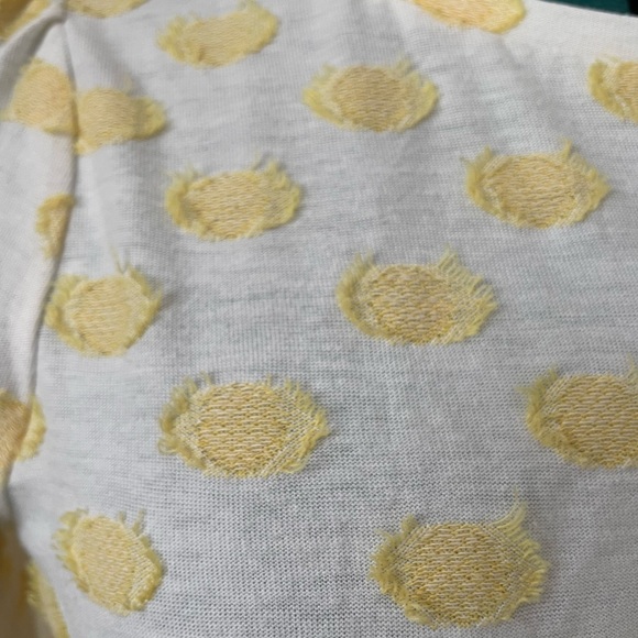 Loft size small 3/4 sleeve top with ruffles and yellow embroidered dots pattern - Picture 2 of 5